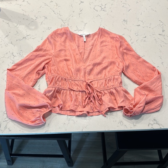 pink polka dot BCBG blouse - Picture 2 of 4